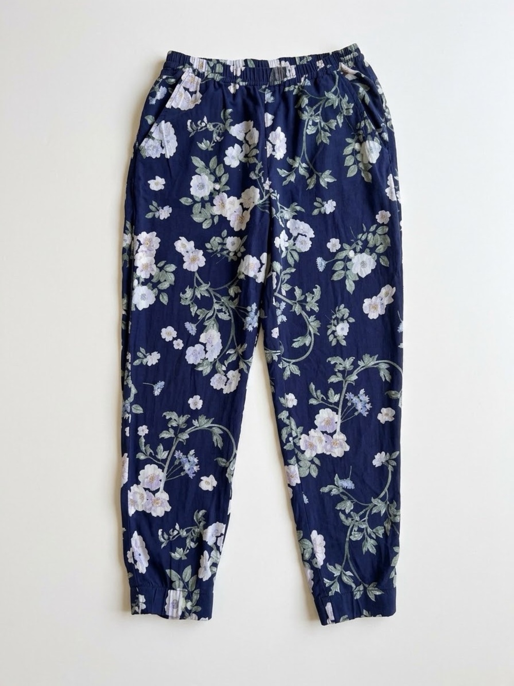 Amour Vert Navy Floral Elastic Waist Joggers